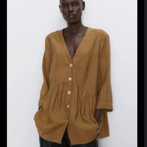 Zara Brown Button-Up Blouse